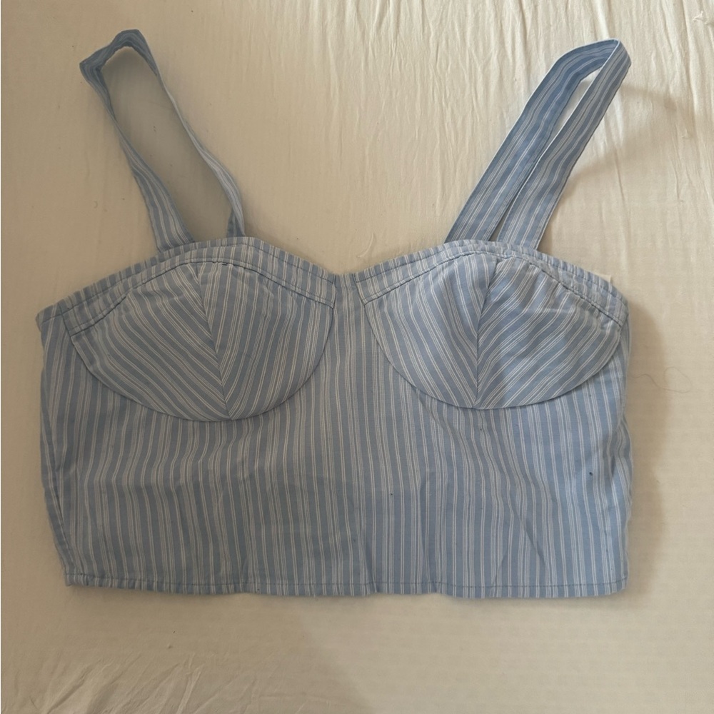 Blue crop top tank with stripes